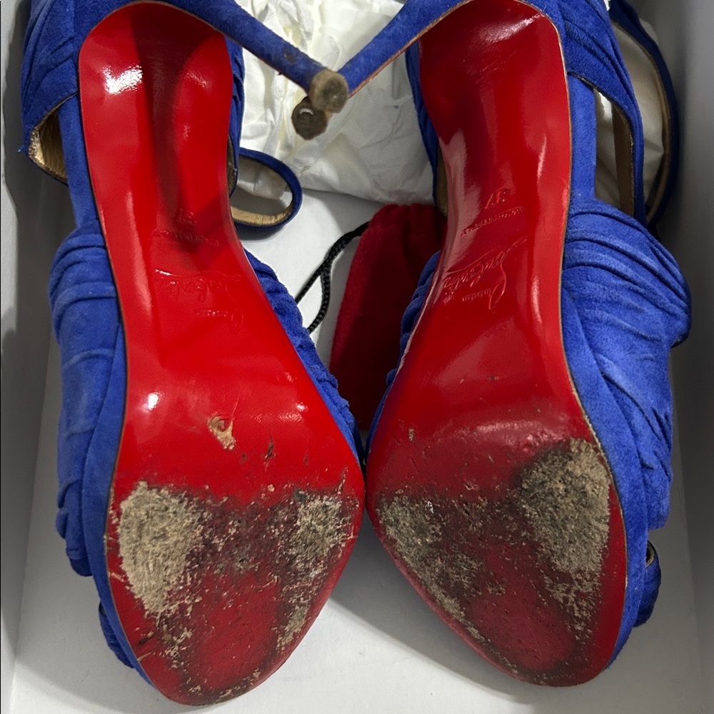 Christian Louboutin kashou blue pervanche suede Heels 37 120 - Picture 7 of 7